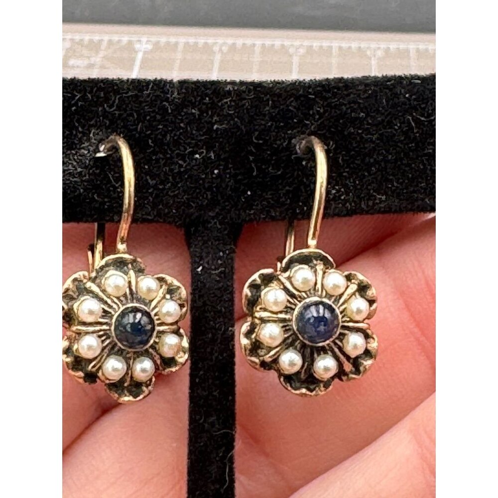 Vintage Simon Vermeil Sterling Silver Faux Flower Pearl n Glass Locking Back  Ea